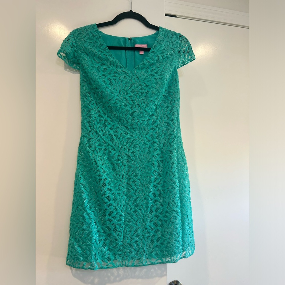 LILLY PULITZER seafoam green Jungle Lace short sleeve Erica shift dress S - Picture 2 of 10